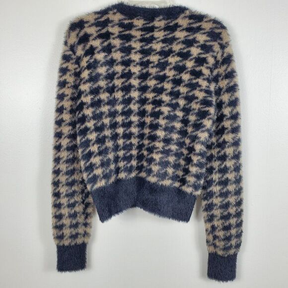 Elie Tahari Faux Fur Houndstooth Button Up Sweater Fuzzy Jacket Womens Sz S - Picture 5 of 11